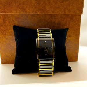 Men's Rado Integral Diamonds Rectangular Black Ceramic and Gold-Tone Watch